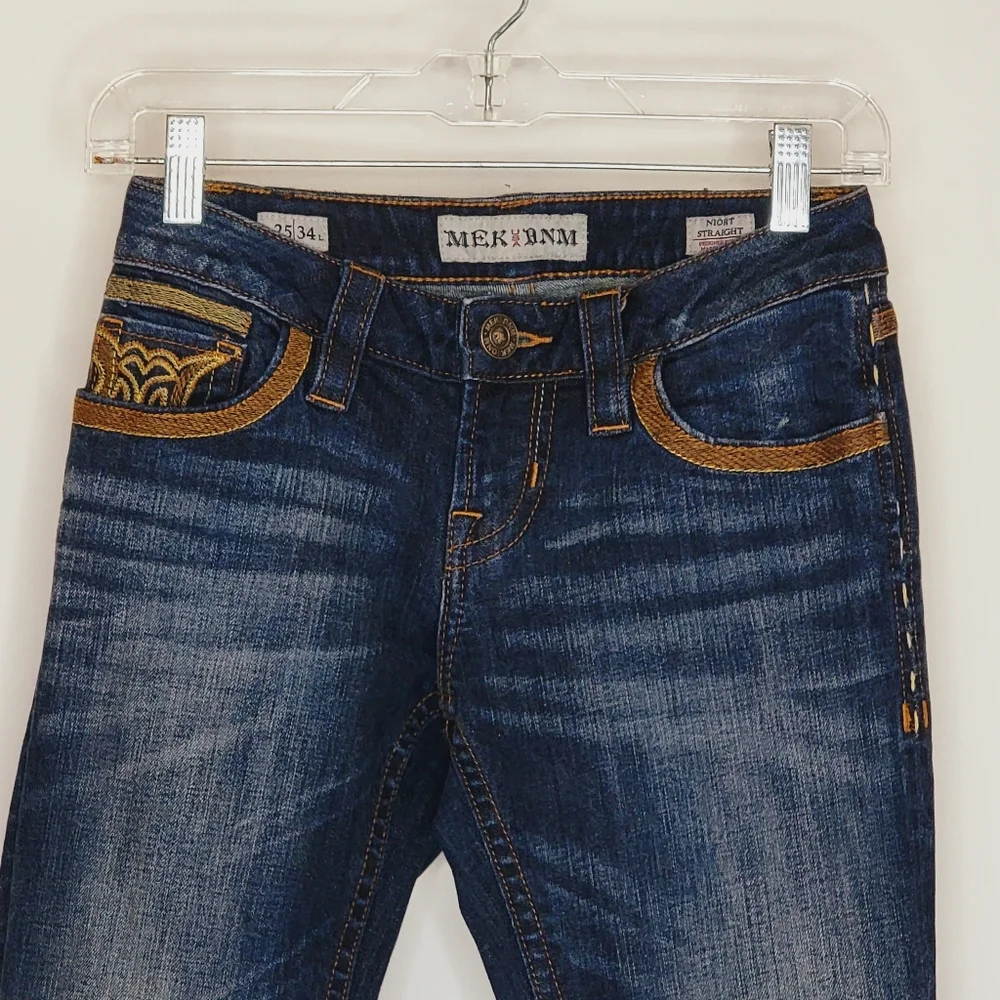 MEK USA DNM Designer Denim Jeans Gold Accent Niort Straight Leg Size 25x34 - Picture 2 of 15